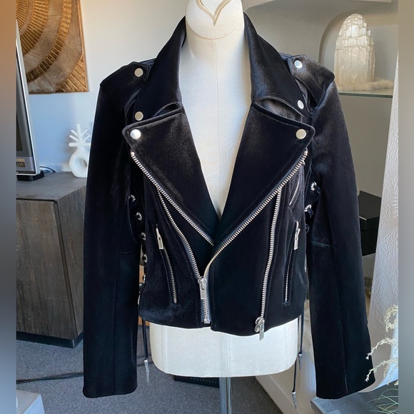 New The Kooples Velvet Lace Up Biker Jacket chrome hearts allsaints zara leather - Picture 16 of 16